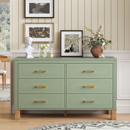 Sage Green 6-Drawer Modern Solid Wood Frame Bedroom Storage Dresser