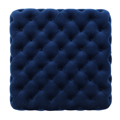 Navy Blue Velvet Button Tufted Ottoman, Diamond Stitch Modern Glam Accent Seat for Living Room