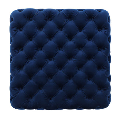 Navy Blue Velvet Button Tufted Ottoman, Diamond Stitch Modern Glam Accent Seat for Living Room