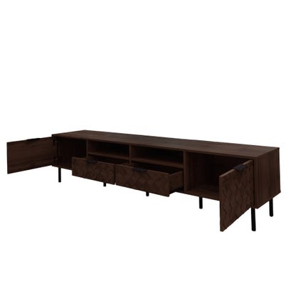 78.7 inch Walnut 3D Diamond Texture TV Stand Heavy Iron Leg Media Console Fits 85 inch TV