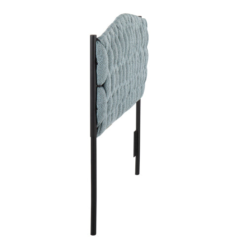 Twin Size Headboard in Black Metal and Blue Fabric by