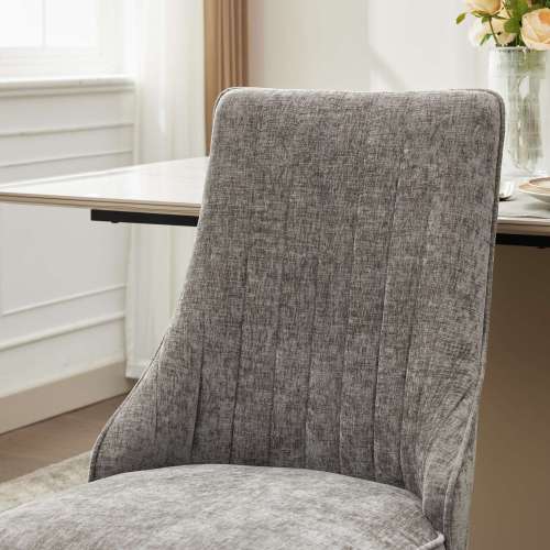Set of 2 Gray Rayon Flocking Chenille Dining Chairs, High Back, Triple Elastic Cushion, Golden Plated Stainless Steel Legs