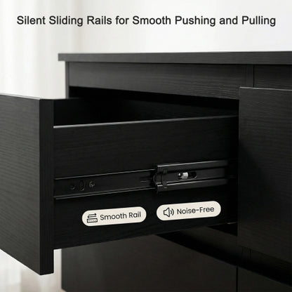 6 Drawer Black Dresser, Modern Bedroom Dresser with Spacious Countertop, Wood Storage Cabinet with Concealed Handles & 6 Deep Drawers for Bedroom, Living Room, Entryway, 15.7" D x 47.2" W x 30.9" H