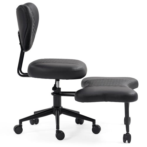 Upgraded Ergonomic Cross Legged Swivel Chair, Adjustable Height and PU Leather, Meditation& ADHA Chair with Back Support, Home and Office,Yoga Chair, Black