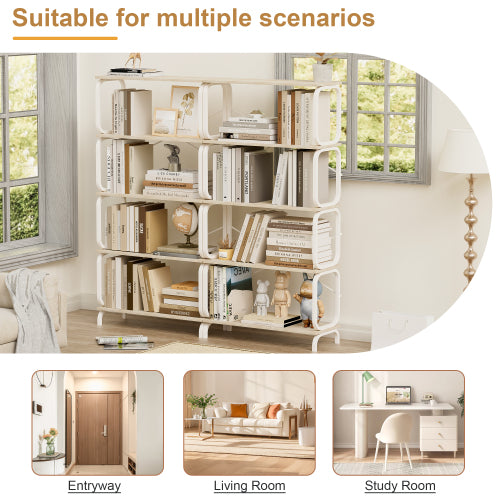 White 5-Tier Industrial Style Bookshelf, Metal Frame MDF Open Storage Rack, Max Total Load 450lbs