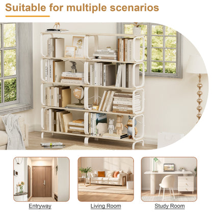 White 5-Tier Industrial Style Bookshelf, Metal Frame MDF Open Storage Rack, Max Total Load 450lbs