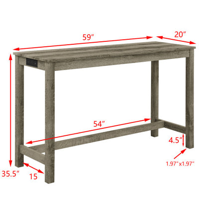 59 Inch Bar Table, Dining Table, Sofa Table with Power Outlet, 3 Upholstered Stools, 4 Piece Bar Table and Chair Set for Living Room, Dining Room, Kitchen