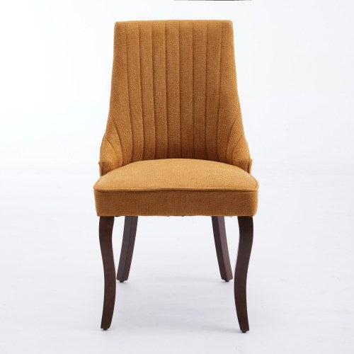 Set of 2 Gold Rayon Flocking Dining Chairs, Curved Solid Wood Legs & Adjustable Feet