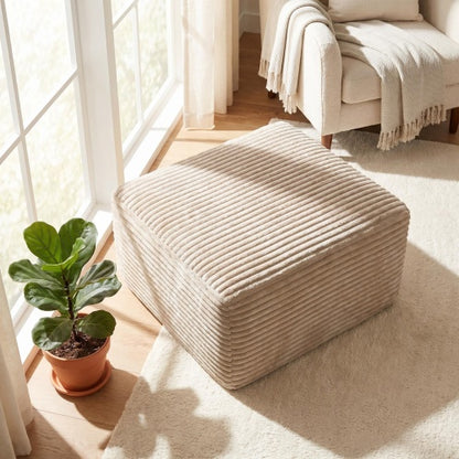 37.5 Inch Square Corduroy Upholstered Ottoman, Soft Padded Multi-Use Foot Stool for Bedroom & Living Room Decor
