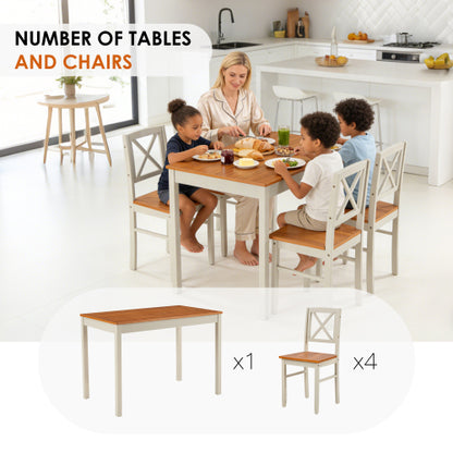 5-Piece Grey & Dark Brown Solid Rubberwood Dining Set, Space-Saving Table and Chairs for Apartment