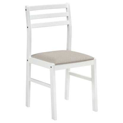 3-Piece White Round Drop Leaf Dining Set, Plywood Table & 2 Taupe Ladder Back Chairs