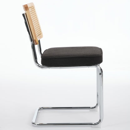 Set of 2 Black Cane Back Cantilever Dining Chairs, Velvet Upholstered Chrome Double Steel Pipe Base 360 LBS Capacity