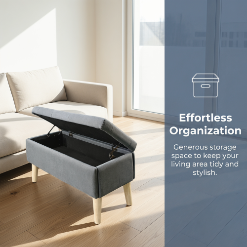 32 inch Corduroy Storage Ottoman Bench with Built-In Tray