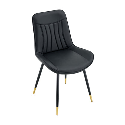 Dining Chairs Set of 4, Black Tech Fabric Upholstered Dining Chairs with Semi-Gloss Black Metal Legs, Gold-Trimmed Adjustable Non-Slip Feet, Vertical-Stitched High Back (Black, Set of 4)