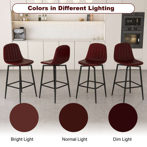 Modern Bar Stools with Swivel Mechanism, PU Padded Seats with Back Support & Metal Legs ¨C Ideal for Kitchen Islands, Home Bars, Commercial Bars, Dark Brown(Set of 2)