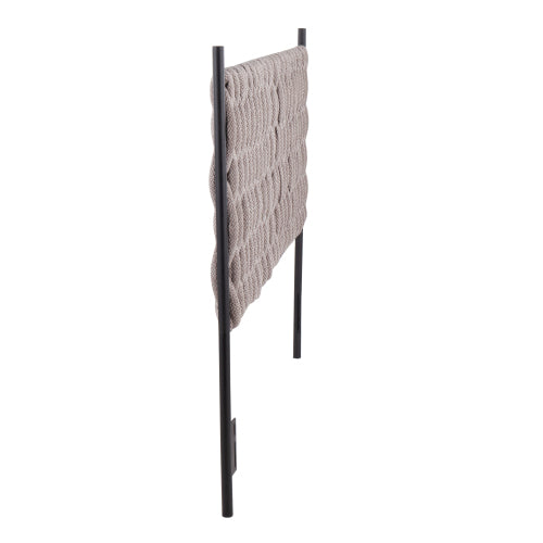 Braided Queen Size Headboard in Black Metal and Grey Fabric by