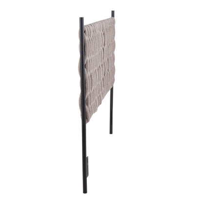 Braided Queen Size Headboard in Black Metal and Grey Fabric by
