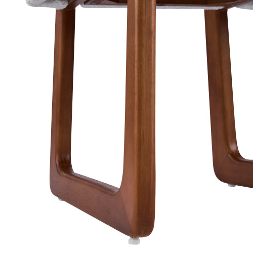Set of 2 Beige Boucle Fabric Dining Chairs, Curved Wood Leg Multi-Material Frame 300lbs Capacity