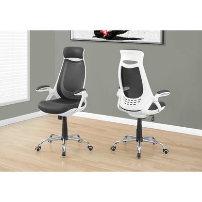 Office Chair, Adjustable Height, Swivel, Ergonomic, Armrests, Computer Desk, Work, Grey Mesh, Chrome Metal, Contemporary, Modern
