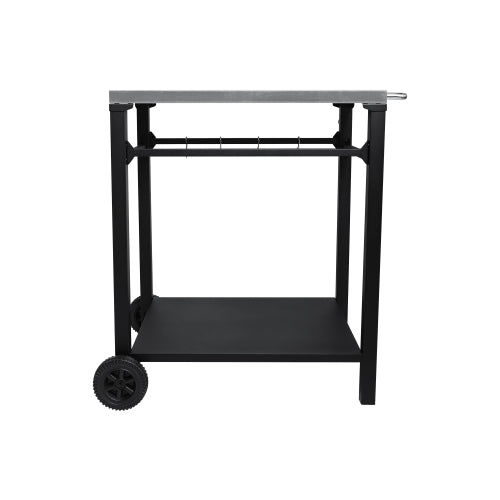 2-Tier Outdoor Grill Cart with Locking Wheels & Tool Hooks, Movable BBQ Prep Table, Rolling Serving Bar Cart for Patio, Backyard, Pizza Oven Stand, Black