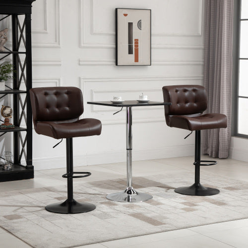 Bar Height Bar Stools Set of 2 with Adjustable Seat, Thick Padded Cushion and Metal Footrest for Home Bar, Brown