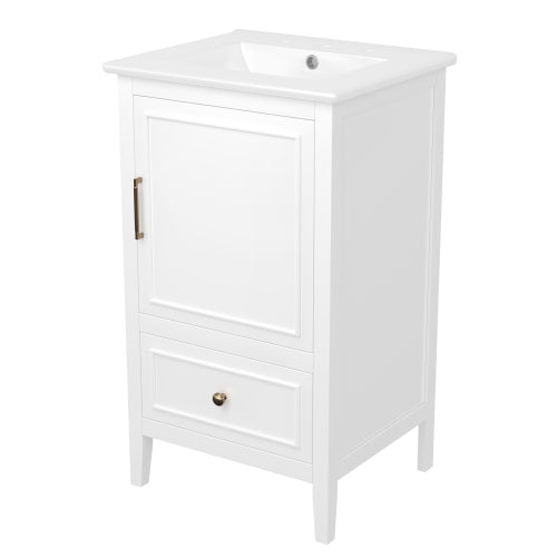 20" Bathroom Vanity with Sink, Bathroom Cabinet with A Door, Door Shelf Storage and Adiustable Foot Pads, A Drawer, White