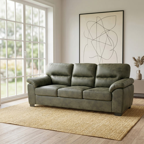 81 inch  Olive-Green 3-Seater Retro Foil-Fabric Sofa,Padded Armrests,Black Triangle Legs