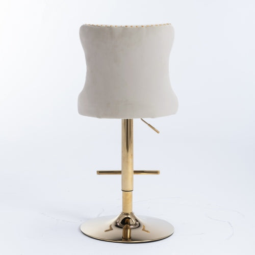 Furniture,Golden Swivel Velvet Barstools Adjusatble Seat Height from 25-33 Inch,Modern Upholstered Bar Stools with Backs Comfortable Tufted for Home Pub and Kitchen Island,Beige,Set of 2