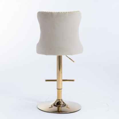 Furniture,Golden Swivel Velvet Barstools Adjusatble Seat Height from 25-33 Inch,Modern Upholstered Bar Stools with Backs Comfortable Tufted for Home Pub and Kitchen Island,Beige,Set of 2