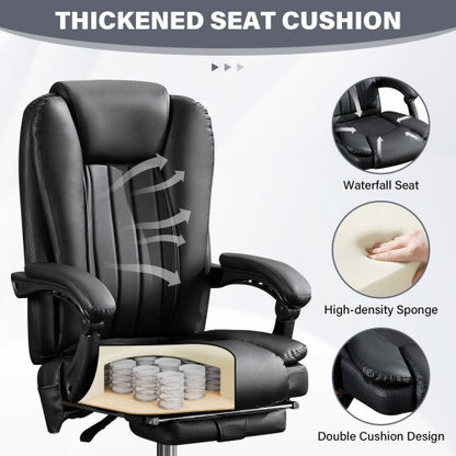 Massage Office Chair with Heat and 6 Vibration Points,Executive Office Chair with Foot Rest and Padded Armrests,Reclining Backrest and Wheels
