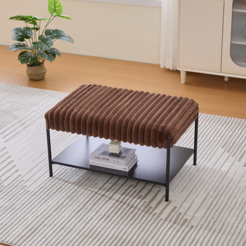 30.7 inch Faux Fur Ottoman Coffee Table with Storage Shelf