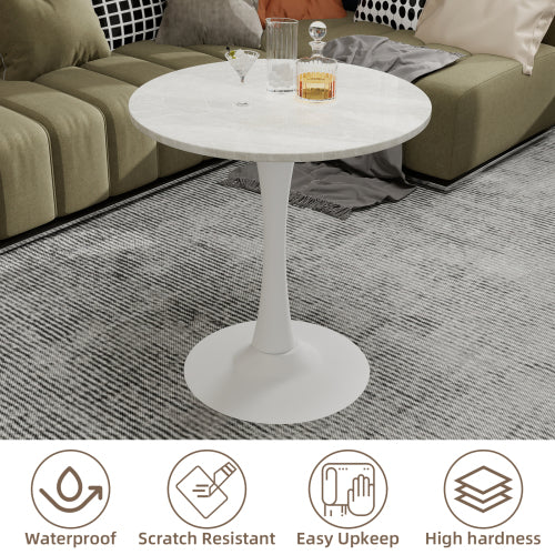 27.6inch  Round Marble Vein Coffee Table, White Base
