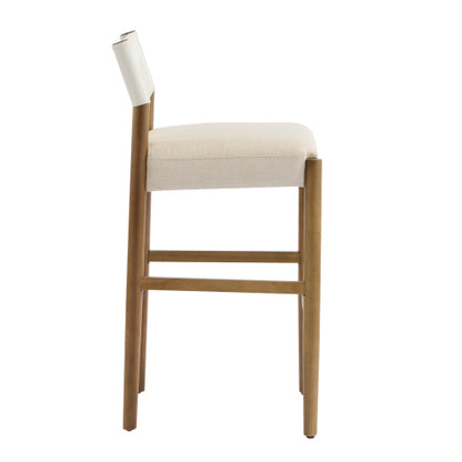 28.5inch , Modern Solid Wood Bar Stool with Polyester Cushion - Minimalist Kitchen Island Stool for Breakfast Nook & Home Bar (Neutral Tone Design), Set of 2