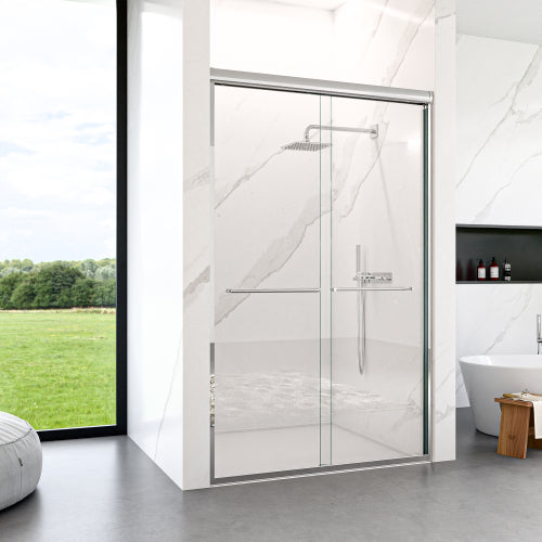 44"-48"W*72" H Semi-Frameless Double Sliding Shower Door, Bypass Shower Door, 1/4" (6mm) Thick SGCC Tempered Glass Door, Chrome