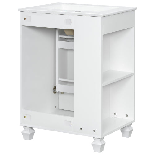 24" Bathroom Vanity with Sink, Bathroom Cabinet with Door Shelf, Side Open Storage, Solid Wood Frame,Soft Closing Door, White