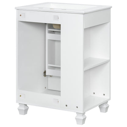 24" Bathroom Vanity with Sink, Bathroom Cabinet with Door Shelf, Side Open Storage, Solid Wood Frame,Soft Closing Door, White