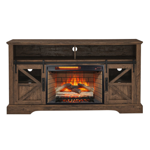 60 Inch Electric Fireplace Entertainment Center With Door Sensor-Reclaimed Barnwood Color