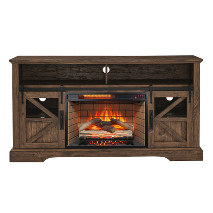 60 Inch Electric Fireplace Entertainment Center With Door Sensor-Reclaimed Barnwood Color