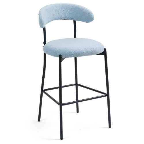 26inch  Counter height bar stools Teddy fabric cover kitchen island counter bar stool with black powder coating base and footrest(BLUE)