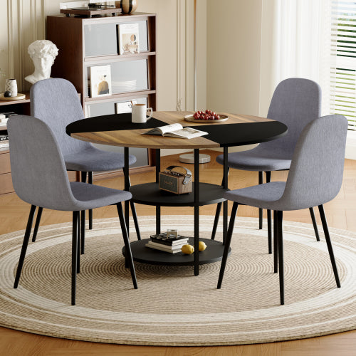 47.3inch  Round Dining Table Set with Storage, 4 Linen Chairs, Modern Style