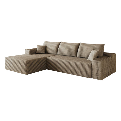 107 inch  Camel Plush Corduroy L-Shape Cloud Modular Sectional Sofa, No Assembly
