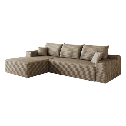 107 inch  Camel Plush Corduroy L-Shape Cloud Modular Sectional Sofa, No Assembly