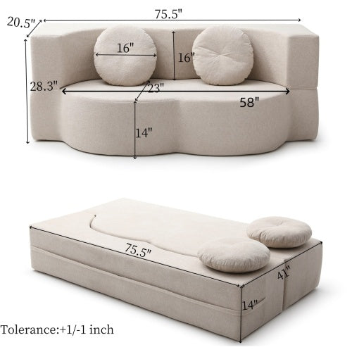 Khaki TwinSize Folding Floor SofaBed Futon Loveseat,No Assembly