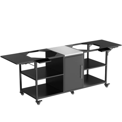 Outdoor Grill Cart for Two Big Green Egg, Metal Grill Table Compatible with Large Big Green Egg,Kamado Joe 18 Inch,and other similar models