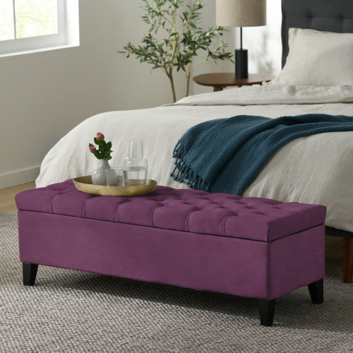 51 Inch Tufted Storage Ottoman Bench, Contemporary Diamond Stitch Upholstered Footstool with Soft Close Pressure Hinges