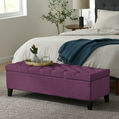 51 Inch Tufted Storage Ottoman Bench, Contemporary Diamond Stitch Upholstered Footstool with Soft Close Pressure Hinges