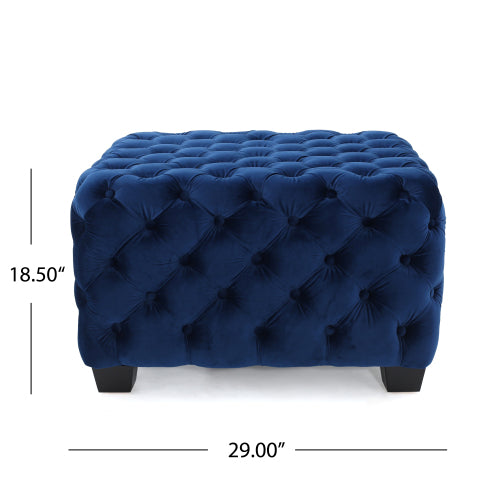 Navy Blue Velvet Button Tufted Ottoman, Diamond Stitch Modern Glam Accent Seat for Living Room