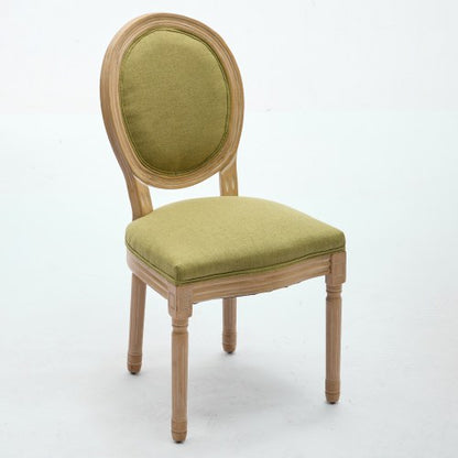 Set of 2 Olive Green French Carved Solid Wood Linen Dining Chairs, Antique Painted Frame 300 LBS Load