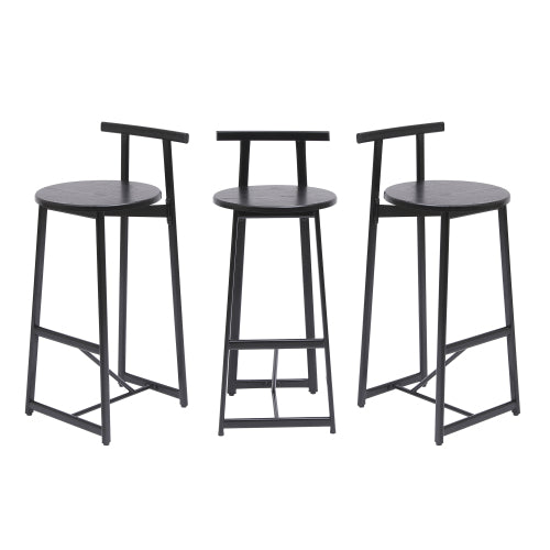 27inch H Barstool Set of 3 Wooden Round Bar Stools with Footrest Modern Kitchen Chairs for Counter (Black & Black)