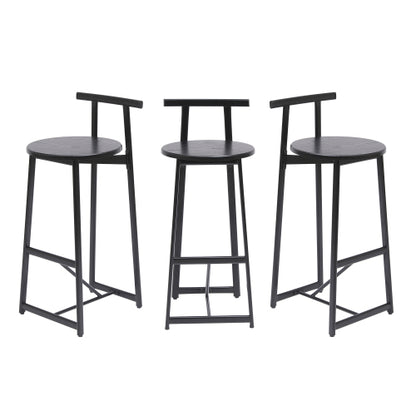 27inch H Barstool Set of 3 Wooden Round Bar Stools with Footrest Modern Kitchen Chairs for Counter (Black & Black)